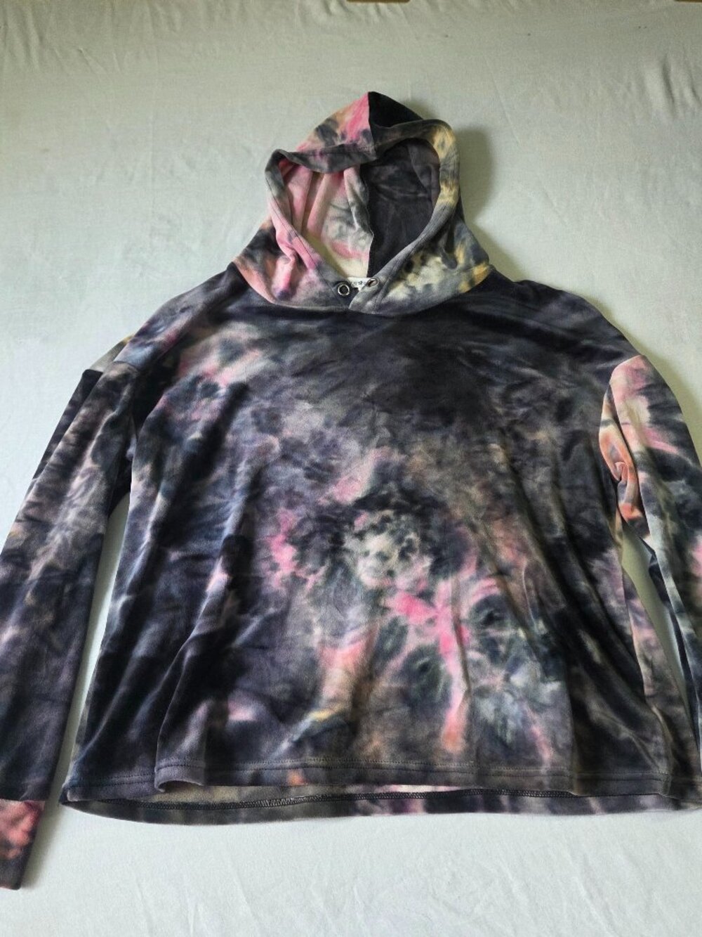 Women's 2X Eye Candy Velour Gray/Pink Tie Dye Hoodie No Drawstring